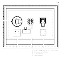 Plan du Vadakkunnathan, vers le XIIe&nbsp;siècle. Trichur. Les trois sanctuaire, de d. à g. : Vishnu, Harihara, Shiva