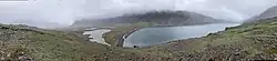 Vue du val Studer depuis la vallée des Tourbières, avec sur la droite le lac Supérieur et sur la gauche la partie sud du val.