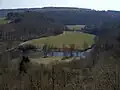 Vue sur la vallée de l'Ourthe prise au pied de l'église du Sacré-Cœur