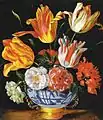 Juan van der Hamen y León (?), Bouquet de tulipes, de roses et de coquelicots, 29,5 × 25,8 cm, huile sur cuivre, collection privée à New York.
