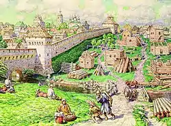 "Trouba" ("Tube") dans la muraille de Bely Gorod. Par Apollinary Vasnetsov