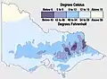 Températures moyennes en juillet:les régions d'altitude sont les plus froides. La neige y tombe.
