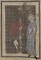 Saint Omer fait planter une croix à Journy ; Vie de saint Omer ; XIe&nbsp;siècle, chapitre de la Cathédrale ; Ms 698. Bibliothèque municipale de saint-Omer.