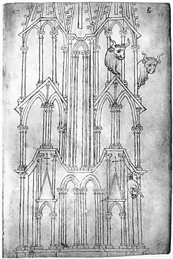 Dessin datant du début du XIIIe siècle d'une des tours occidentales, par Villard de Honnecourt.