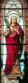 Vitrail de sainte Quitterie (« sta Qviteria ») de l'église Notre-Dame-de-l'Assomption de Mimizan
