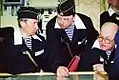 Poutine en compagnie du Ministre de la Défense Igor Sergueïev (droite) et le Commandant de la Flotte du Nord Viatcheslav Popov.