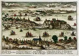 Vue cavalière de Brest et de sa rade au XVIIe siècle
