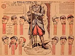Découpages Pellerin : Imagerie d'Épinal no 17 (tirettes) - série de guerre (1915) : le poilu-type.