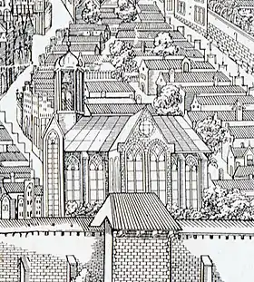 L'église abbatiale Saint-Jean dans le panorama de Lübeck d'Elias Diebel au XVIe&nbsp;siècle
