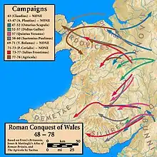 Campagnes dans le pays de Galles, dont celles d'Agricola (77-78)