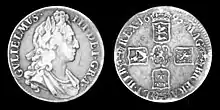 Pièce d'argent montrant Guillaume III et ses armoiries.
