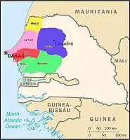 États constituant de l'empire du Djolof en 1400.