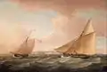 Deux cotres au large de Ramsgate: le navire derrière arbore le Red Ensign et l'autre arbore le Red Ensign modifié de Trinity House (Thomas Whitcombe, c. 1810, National Maritime Museum).
