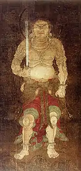 Acala (Fudō Myōō). XIIe siècle d'après le modèle de 838 d'Enchin. Peinture sur soie, H. 168 cm. Manshu-in, Kyōto.