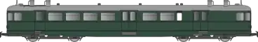 Autorail long avec caisse entièrement vert foncé et toit gris.