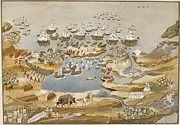 Bataille de Sphactérie et siège de Navarin pendant la guerre d'indépendance grecque, 1825.