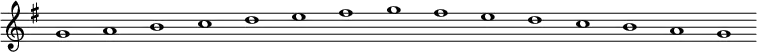 \new Staff {
\relative c'' {
\key g \major
\override Staff.TimeSignature #'stencil = ##f
\override Staff.BarLine #'stencil = ##f
g1 a b c d e fis g fis e d c b a g
}
}
\midi {
\context {
\Score
tempoWholesPerMinute = #(ly:make-moment 120 1)
}
}