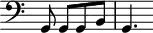 
\version "2.18.2"
\header {
  tagline = ##f
}

\score {
  \new Staff \with {
  \remove "Time_signature_engraver"

  }
<<
  \relative c {
    \clef bass
    \key c \major
    \time 6/8
    \override TupletBracket #'bracket-visibility = ##f 
    %\autoBeamOff

     %%% Scarlatti sonate K. 340
     \partial 8*4 g8 g g b | g4.

  }
>>
  \layout {
     \context { \Score \remove "Metronome_mark_engraver" }
  }
  \midi {}
}
