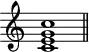 \header {
tagline = ##f
}
\score {
\new Staff \with {
\remove "Time_signature_engraver"
}
\relative c'' {
\key c \major
\time 9/1
\tempo 1 = 60
\autoBeamOff
\clef treble
\override Rest #'style = #'classical
<< c,1 e g c >>
\bar "||"
}
\layout {
\context {
\Score
\remove "Metronome_mark_engraver"
}
}
\midi {}
}