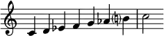 {
\override Score.TimeSignature #'stencil = ##f
\relative c' {
\clef treble \time 7/4
c4^\markup {} d es f g aes b!? c2
}
}