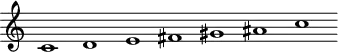 \header {
tagline = ##f
}
\score {
\new Staff \with {
\remove "Time_signature_engraver"
}
<<
\relative c' {
\key c \major
\time 32/1
%\set Staff.midiInstrument = #"violin"
\override TupletBracket #'bracket-visibility = ##f
%\autoBeamOff
%%%%%%%%%
c1 d e fis gis ais c
}
>>
\layout {
\context { \Score \remove "Metronome_mark_engraver" }
}
\midi { \tempo 1=56}
}