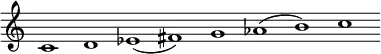 \new Staff = "haut" \with {\remove "Time_signature_engraver"}{
\cadenzaOn
\relative c' {c1 d ees( fis) g aes( b) c}
}