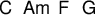 
\new ChordNames \chordmode { 
  c a:m f g
}
