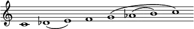 \new Staff = "haut" \with {\remove "Time_signature_engraver"}{
\cadenzaOn
\relative c' { c1 des( e) f g\( aes( b) c\) }
}