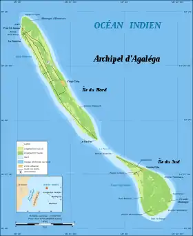 Carte de l'archipel d'Agaléga.