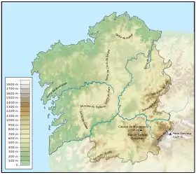 Carte de la Galice avec la sierra de Ancares sur la limite orientale.