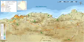 Carte topographique de la Kabylie avec les Bibans au sud-ouest.