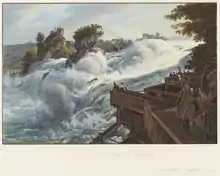Chutes du Rhin de la rive gauche en gros plan. 1836 Johann Ludwig Bleuler